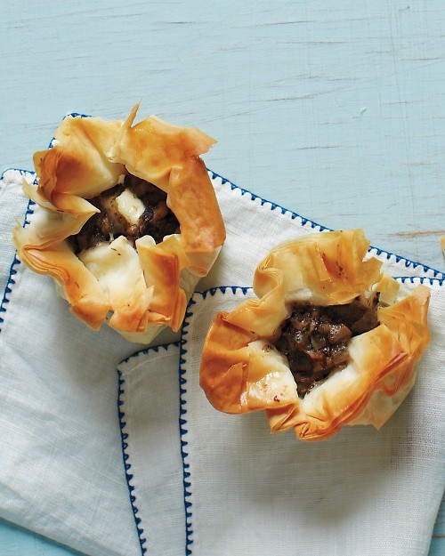 Mushroom-and-goat-cheese purses