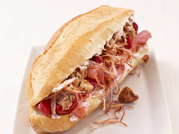 Mushroom and ham po'boy