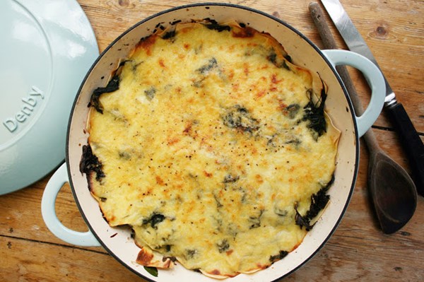 Mushroom and kale white lasagna