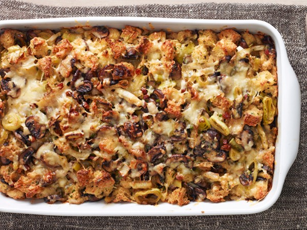 Mushroom and leek bread pudding