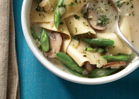 Mushroom and pappardelle soup with gremolata