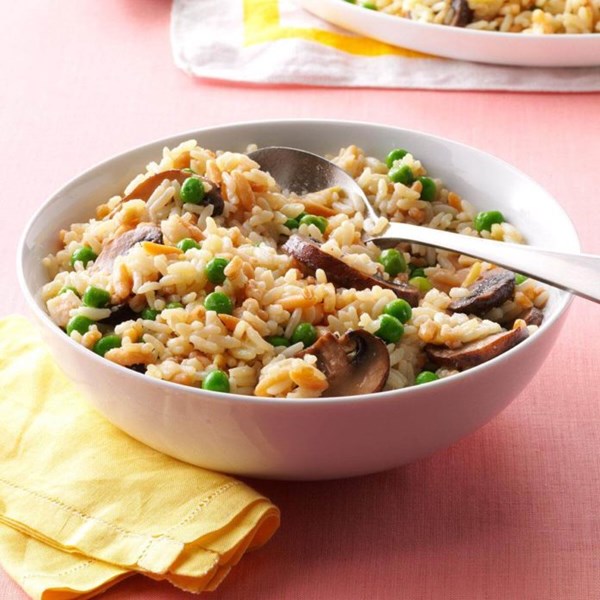 Mushroom and peas rice pilaf