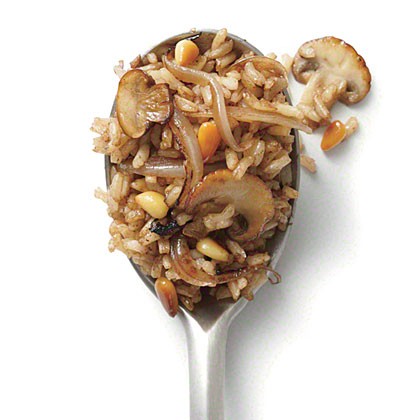 Mushroom and pine nut fried brown rice