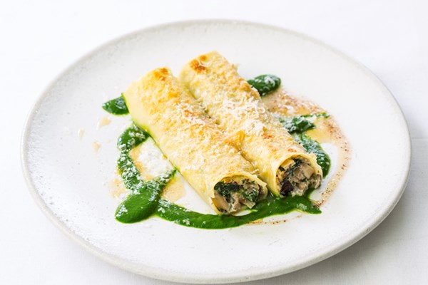Mushroom and ricotta cannelloni with Parmesan, brown butter and nutmeg