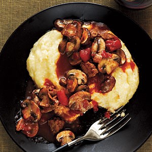 Mushroom and sausage ragù with polenta