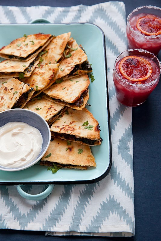 Mushroom and Swiss chard quesadillas