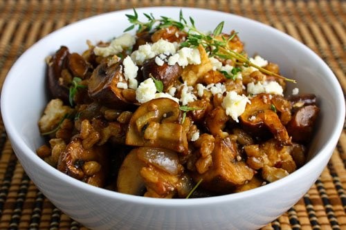Mushroom and thyme farro salad