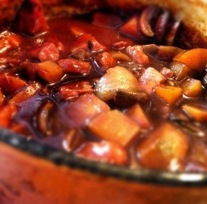 Mushroom, bacon and ale casserole