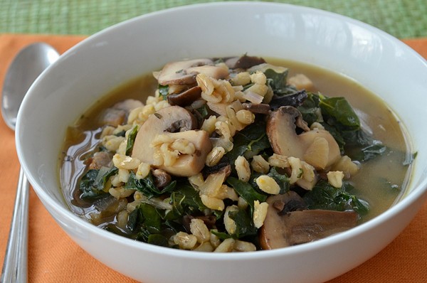 Mushroom-barley soup with kale