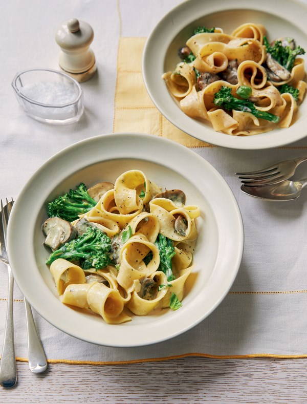 Mushroom, basil and broccoli pappardelle