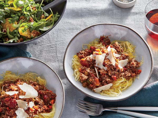 Mushroom Bolognese over spaghetti squash