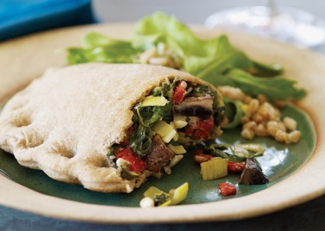 Mushroom calzones and farro salad