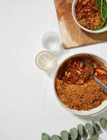 Mushroom cassoulet with herby breadcrumbs