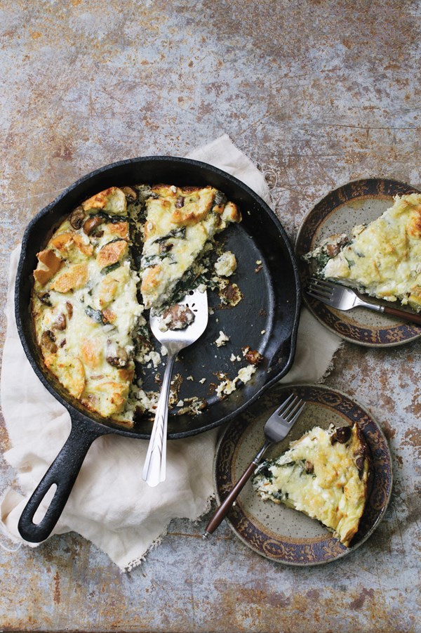 Mushroom, chard and feta strata