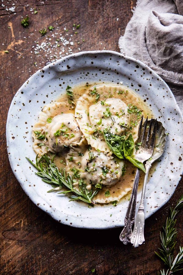 Mushroom cheese ravioli with rosemary butter sauce