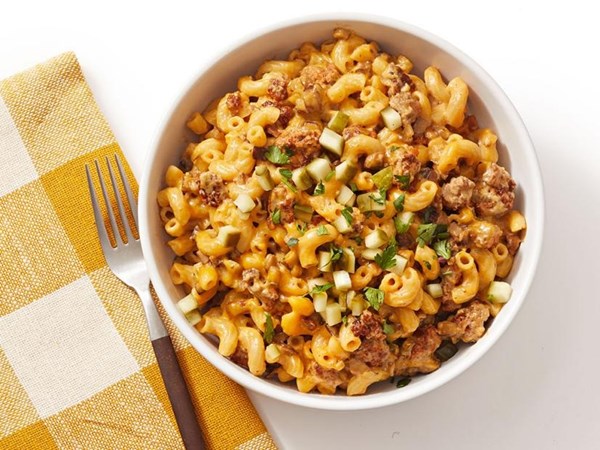 Mushroom cheeseburger mac and cheese