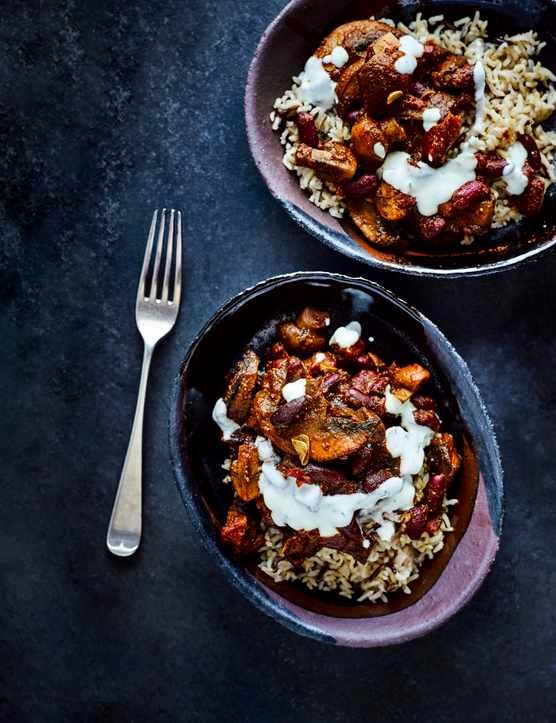 Mushroom chilli with lime soured cream