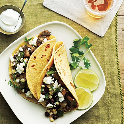 Mushroom, corn, and poblano tacos