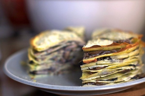 Mushroom crêpe cake