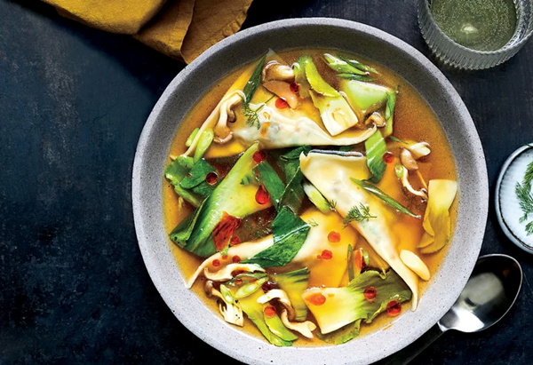 Mushroom dumplings in katsuobushi broth