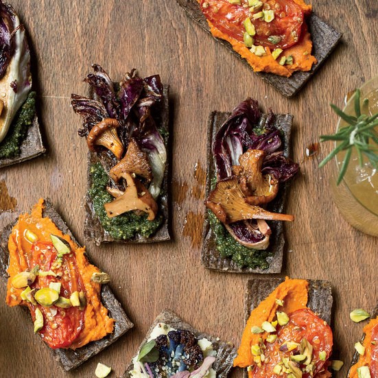 Mushroom flatbreads with winter pesto
