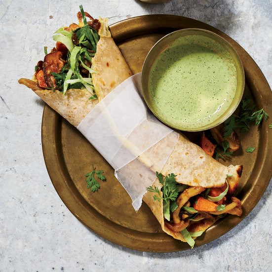 Mushroom frankies with cilantro chutney