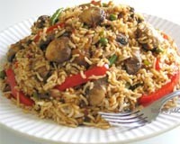 Mushroom fried rice with walnuts and scallions