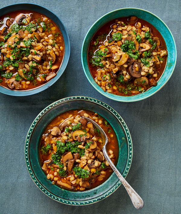 Mushroom, Guinness and pearl barley stew