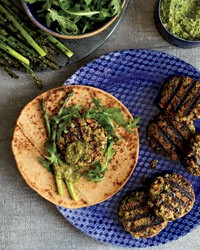 Mushroom kufteh with green harissa and asparagus pesto