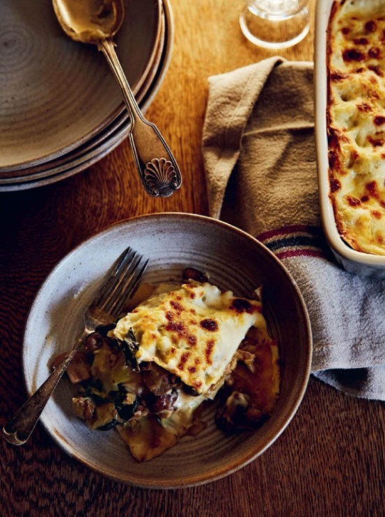 Mushroom, leek and walnut lasagne