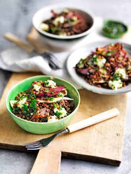 Mushroom, lentil and pickled onion salad