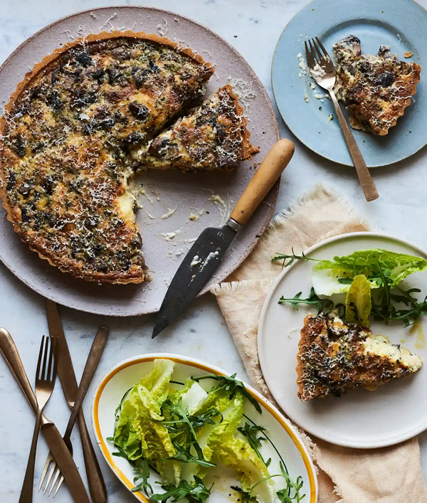 Mushroom, mustard and cheddar quiche