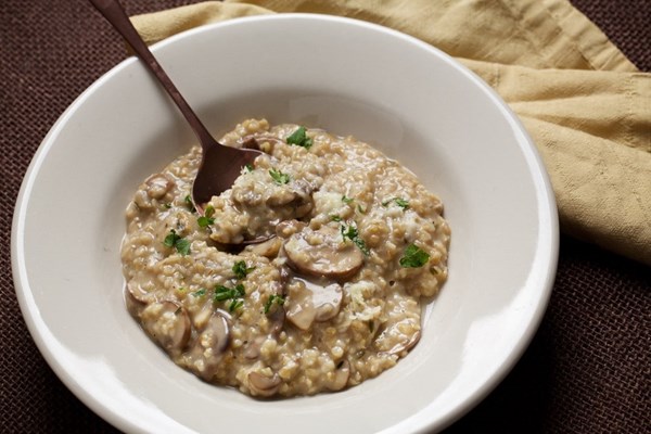 Mushroom oat risotto with Gruyere
