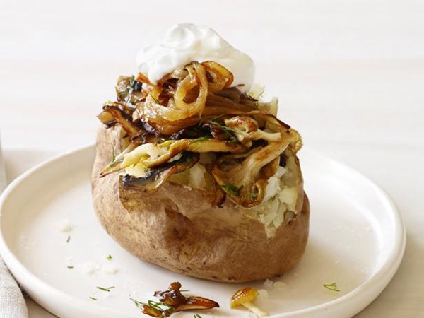 Mushroom-onion stuffed potatoes
