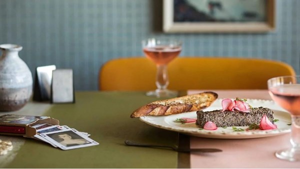 Mushroom parfait with radish and sumac baguette
