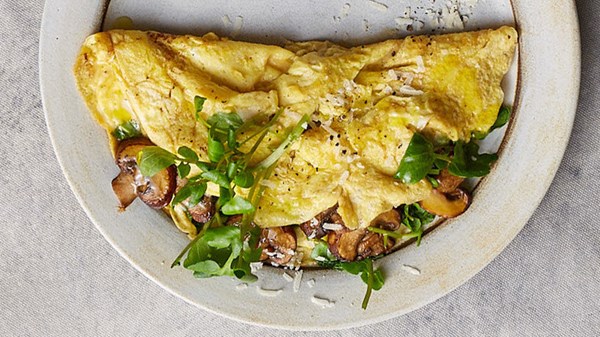 Mushroom, Parmesan, and watercress omelet