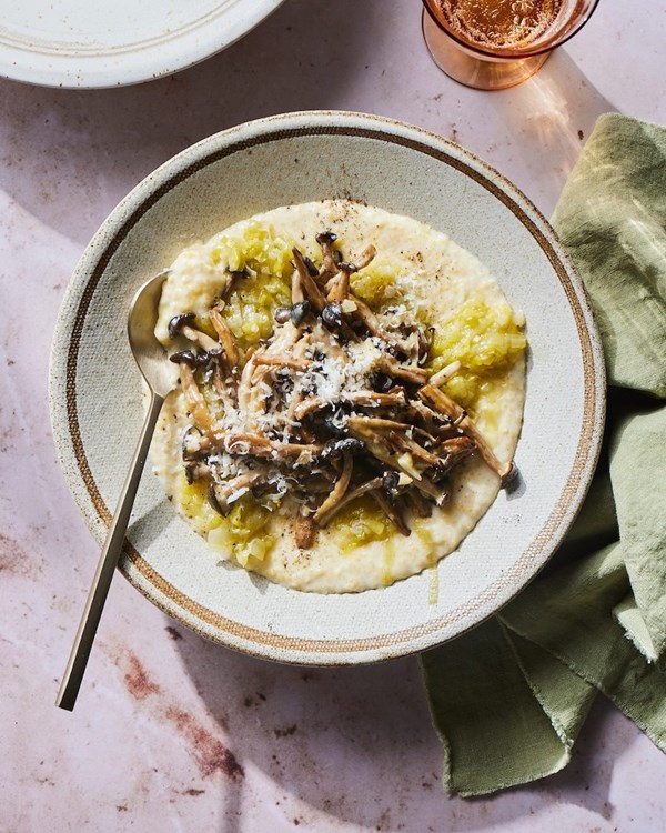 Mushroom polenta with leek confit