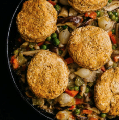 Mushroom pot pie with rye biscuits