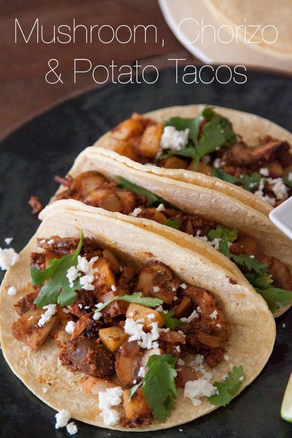 Mushroom, potato & chorizo tacos