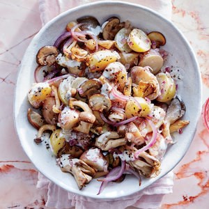 Mushroom-potato salad with miso "mayo"