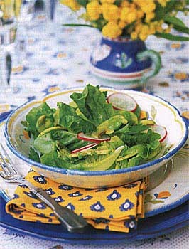 Mushroom, radish, and Bibb lettuce salad with avocado dressing