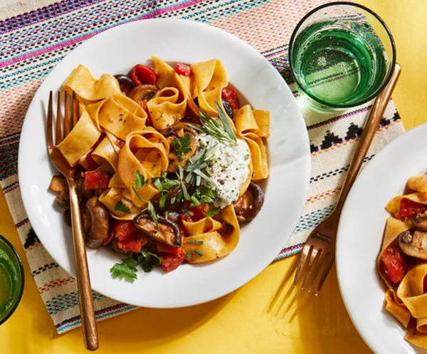 Mushroom ragout with herbed ricotta & pappardelle