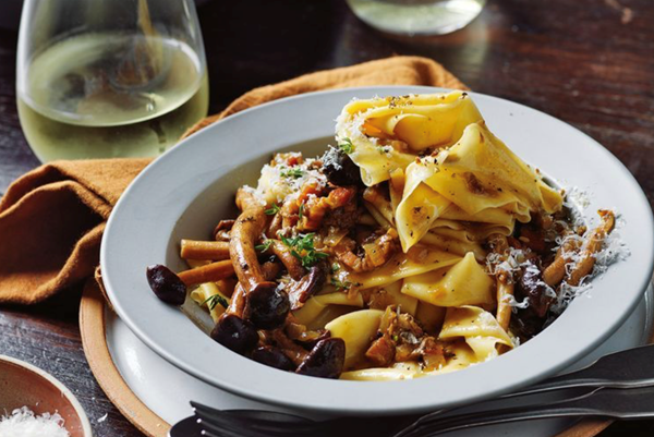 Mushroom ragu, egg yolk pappardelle