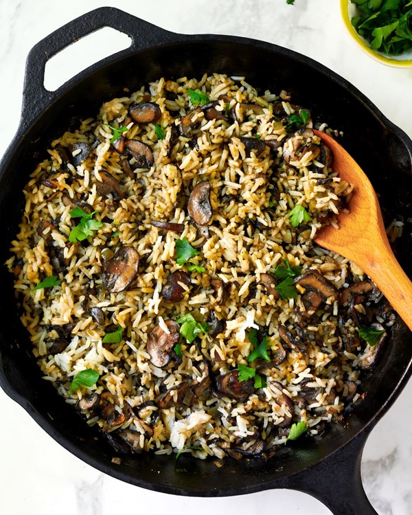 Mushroom rice pilaf with leftover rice