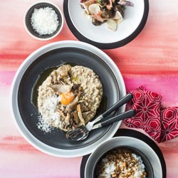 Mushroom risotto with egg yolk and Parmesan