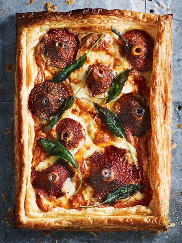 Mushroom, smoked mozzarella and sage tart
