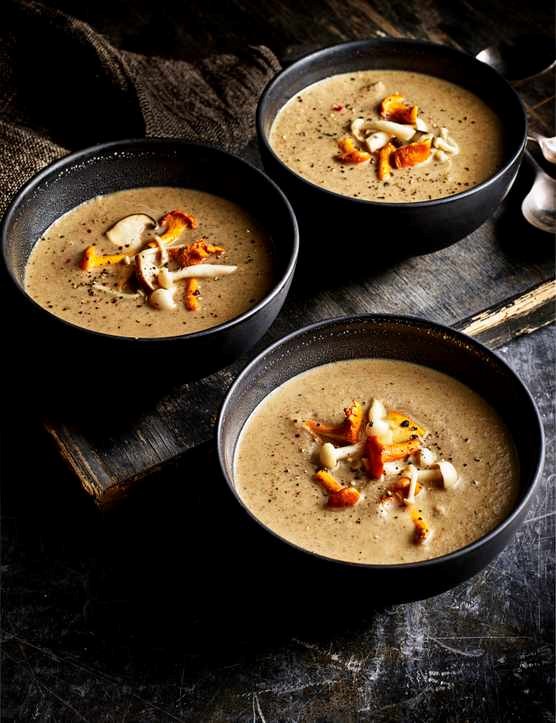 Mushroom soup with pickled mushrooms