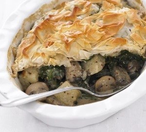 Mushroom, spinach & potato pie