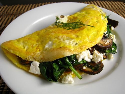 Mushroom, spinach and feta omelet