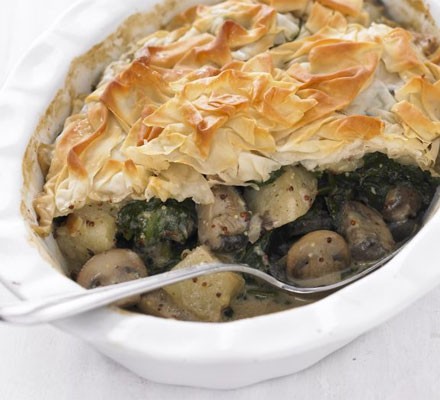 Mushroom, spinach and potato pie
